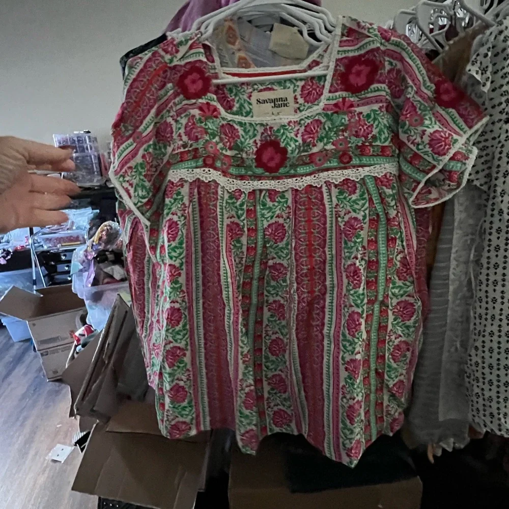 Savanna Jane Pink and Green Embroidered Blouse - Picture 1 of 2